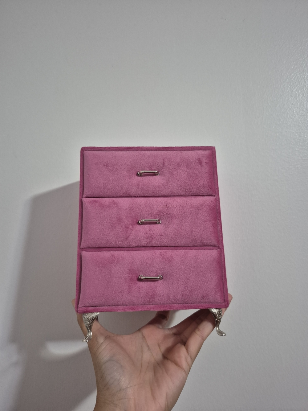 Small Rose Pink 3 Drawer Dresser Velvet Jewelry Box Organizer Storage